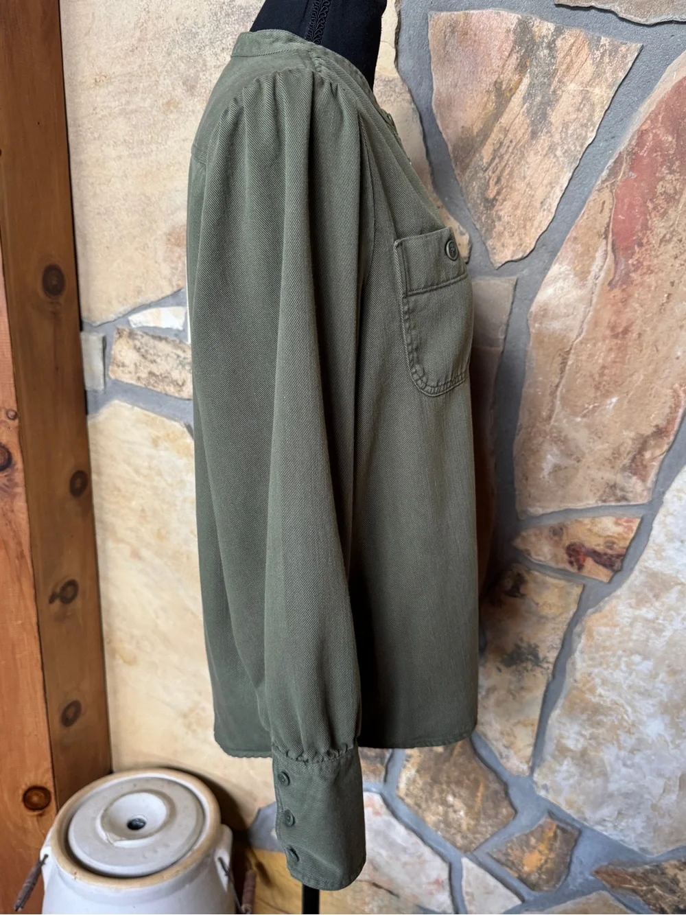 J.Crew Point Sur Draped Twill Button Down Shirt Army Olive Green AD266 (Size L)